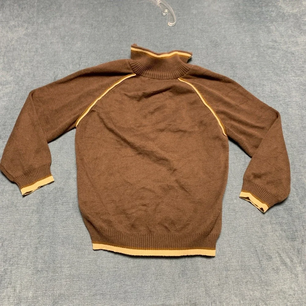 Mossimo Sweater Kids Medium Brown Contrast Piping Outdoor Workwear Quarter Zip